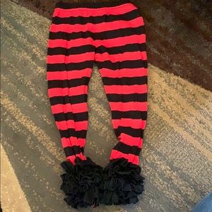 Red and Black Stripe Ruffle Leggings